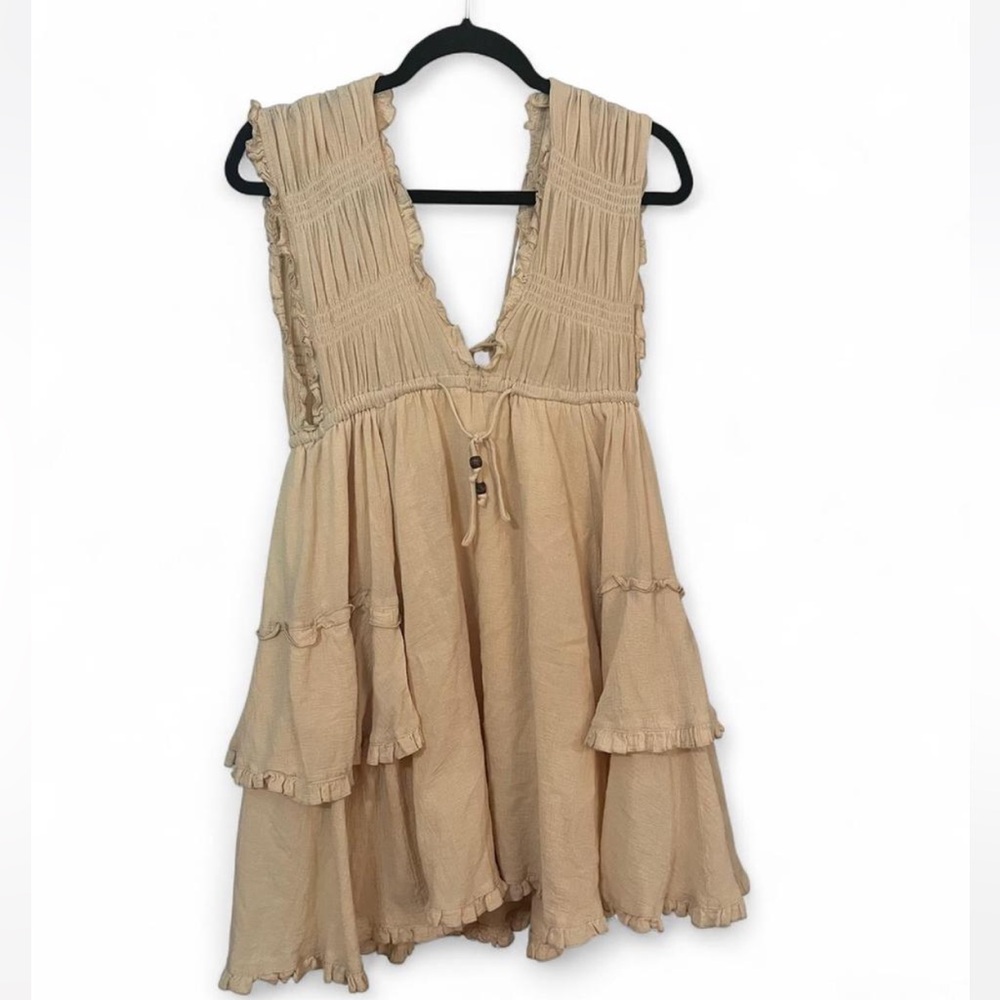 Boho style cream/ apricot color ruffled mini dress